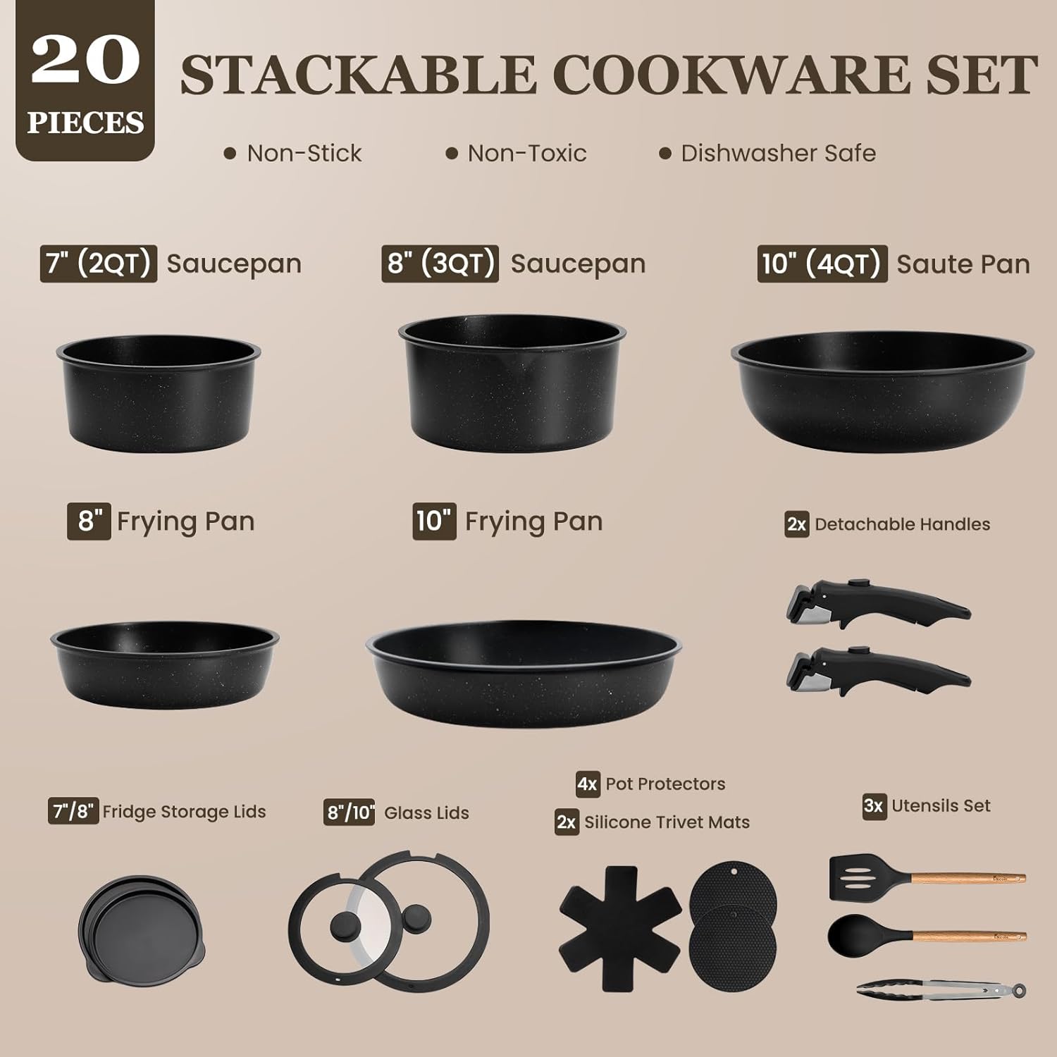 Thumbnail 4 de KIKCOIN 20-Piece Nonstick Cookware Set