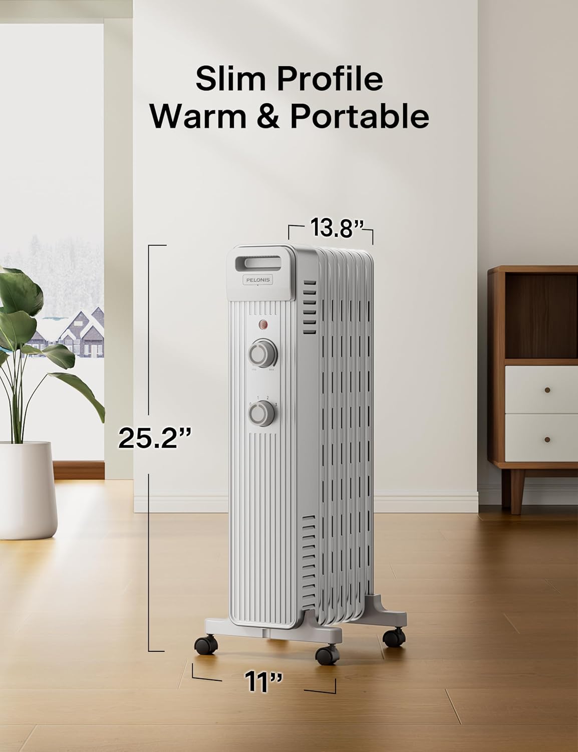 Detalle 2 de PELONIS PSHO15M2AUW Oil-Filled Radiator Heater, 1,500W, 3 Heat Settings