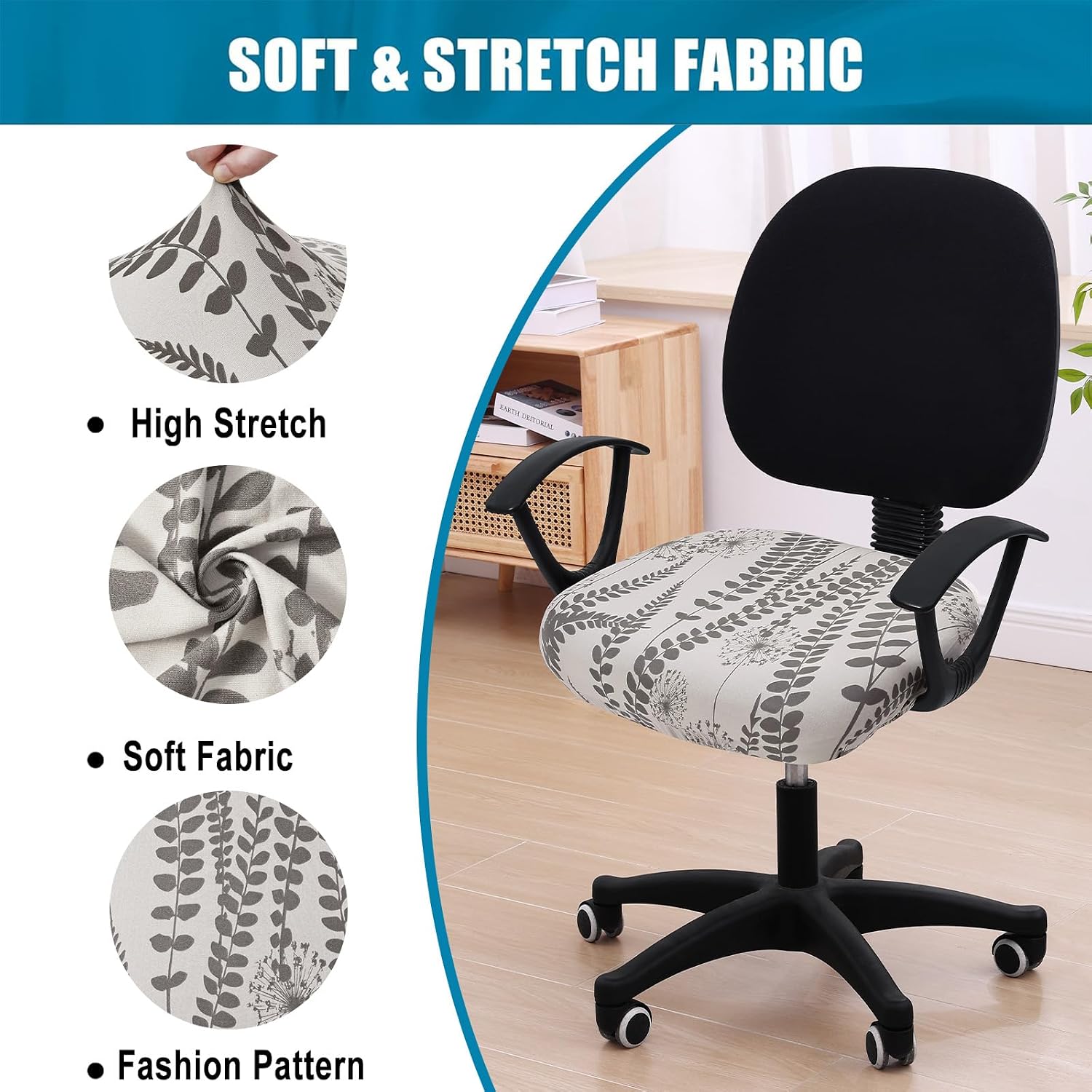 Thumbnail 5 de Smiry Printed Office Chair Seat Cover, Stretch Fit, Sage Gray, Washable