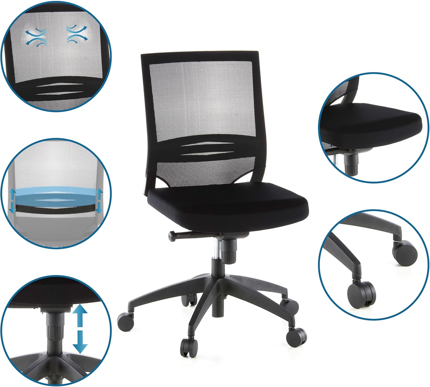 Detalle de HJH Office 657210: Sedia da Ufficio Ergonomica, senza braccioli, tessuto nero