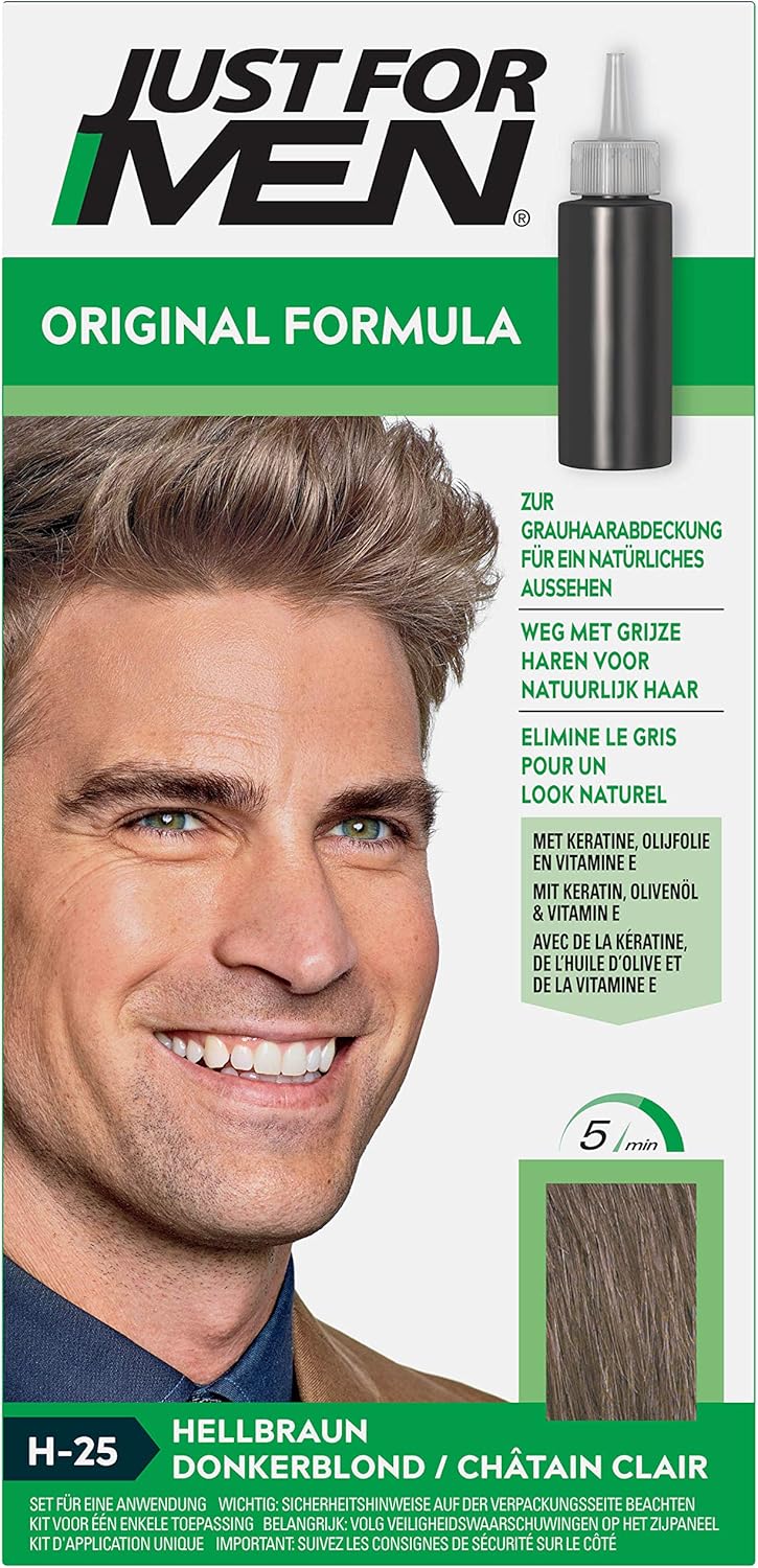 Detalle de Just For Men Teinture Cheveux Homme – Coloration Semi-Permanente Sans Ammoniaque, Kératine et Vitamine E, Chestnut Clair H25