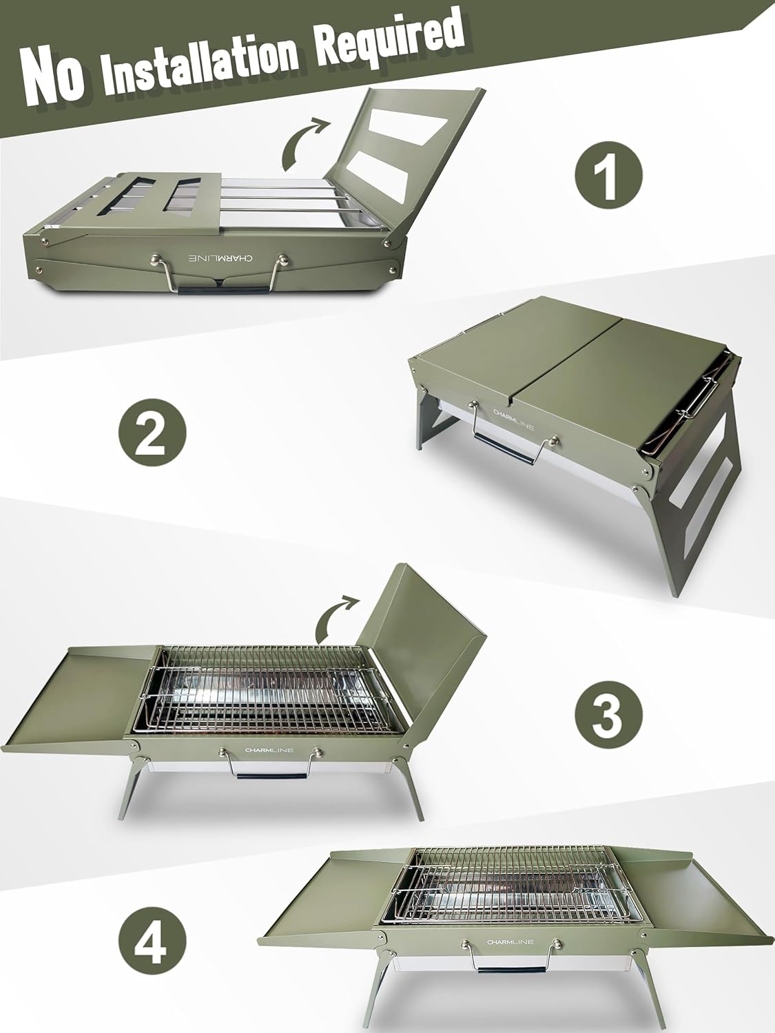 Detalle de Charmline 47 x 34 cm Large Foldable Portable Charcoal BBQ Grill