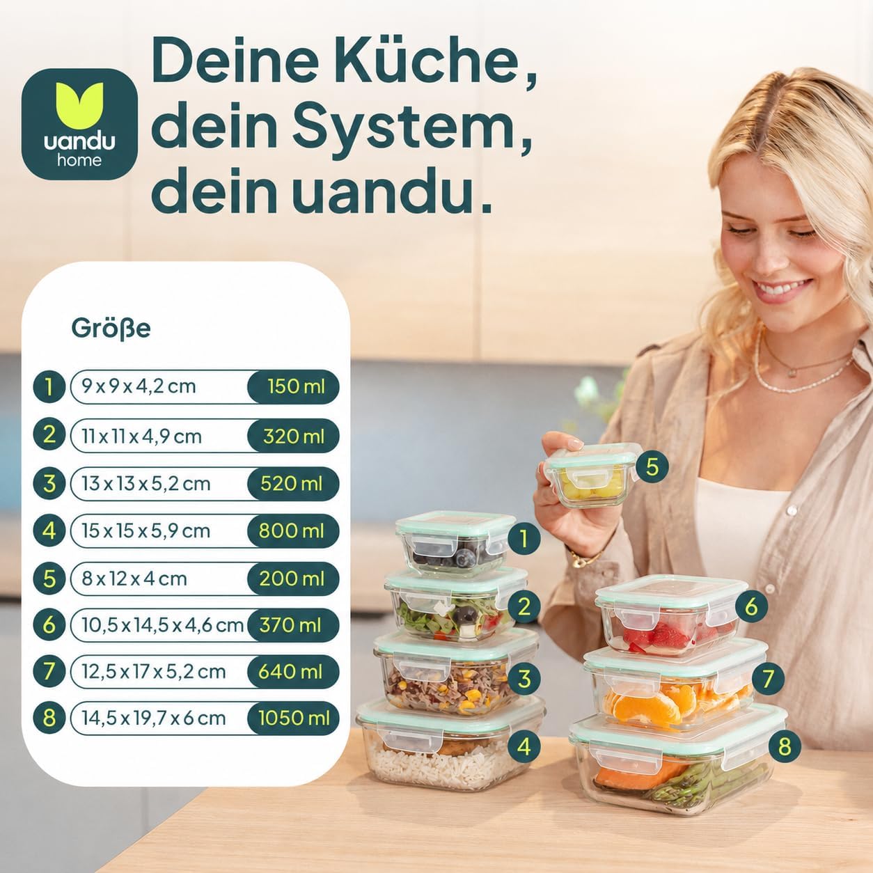 Thumbnail 1 de uandu Glasbehälter 8-teilig Meal Prep 🍱