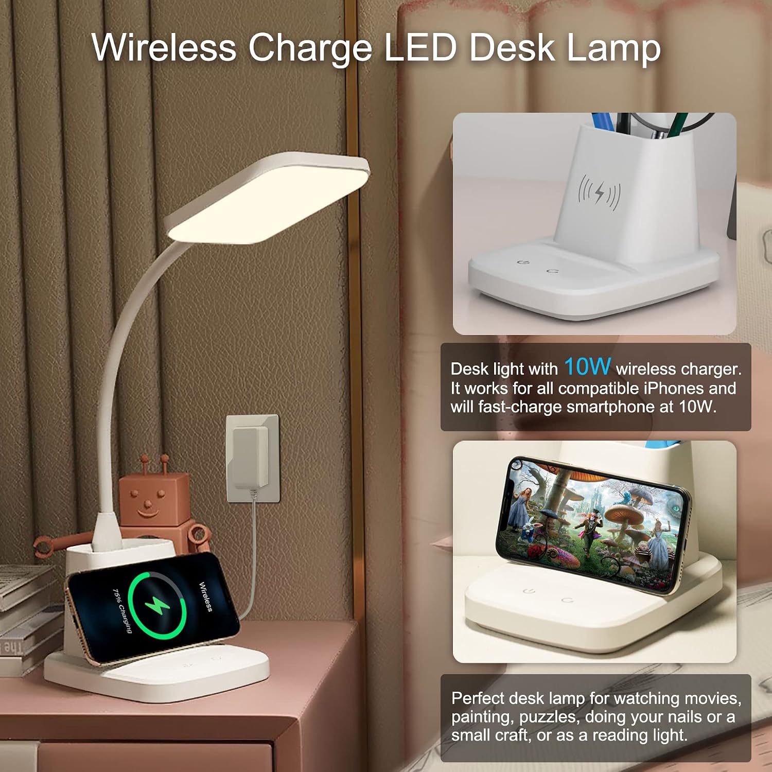 Thumbnail 1 de Sailstar 10W Wireless Charging LED Desk Lamp, White, 3 Light Modes
