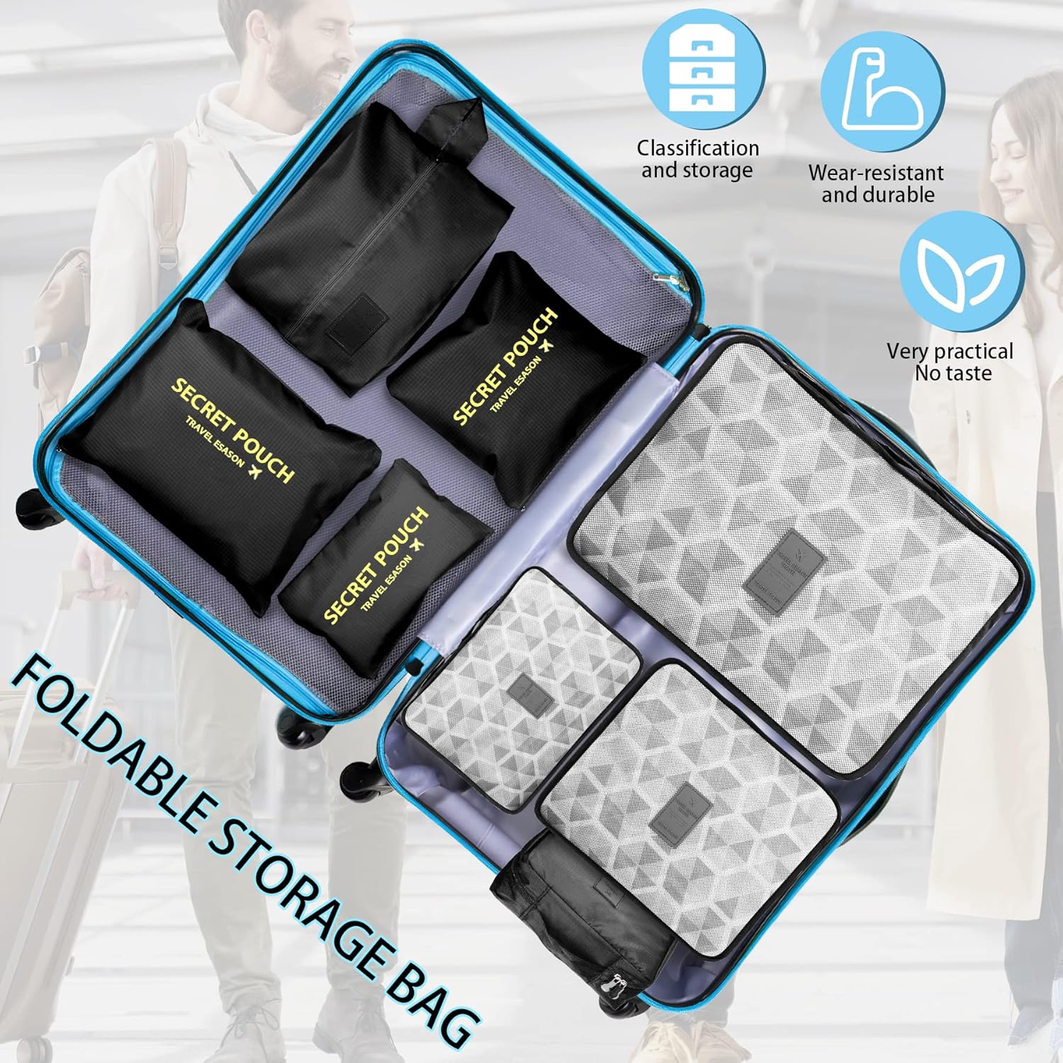 Detalle 2 de Coolzon Organizer Valigie Viaggio Set 8 pezzi per valigia (cubi e borse), nero