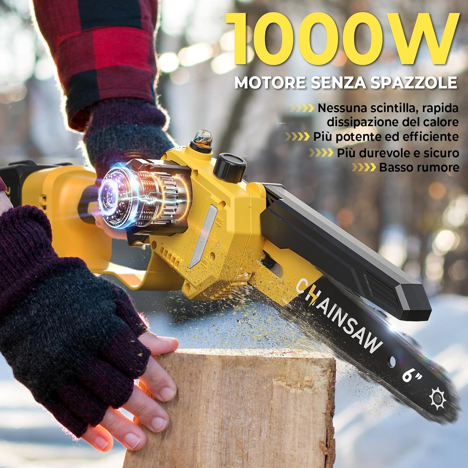 Detalle 2 de Mini Motosega 6 Pollici 1000W per potatura