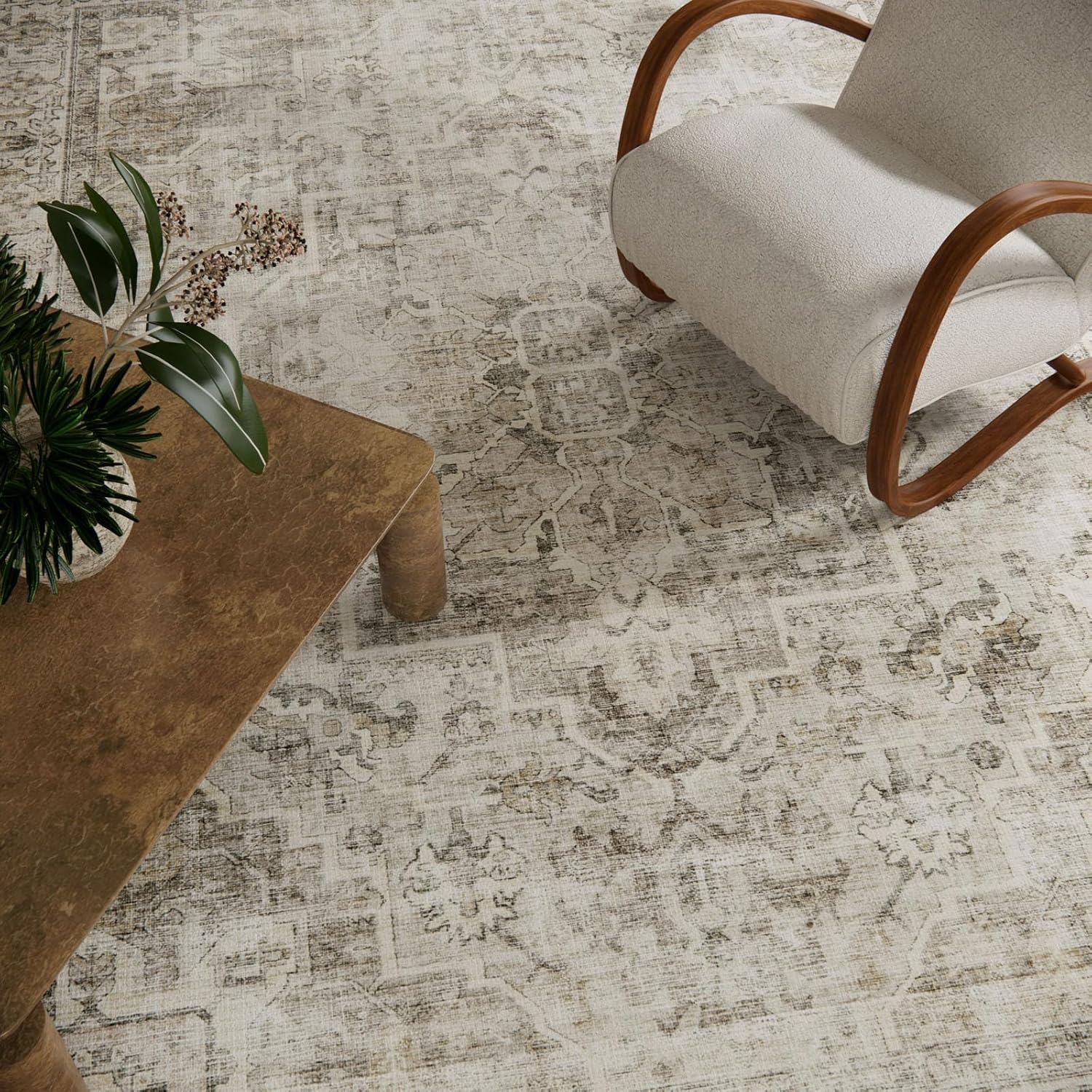 Thumbnail 2 de Washable 10x14 Boho Vintage Area Rug — Non-Slip, Stain-Resistant, Low-Pile Comfort for Busy Homes
