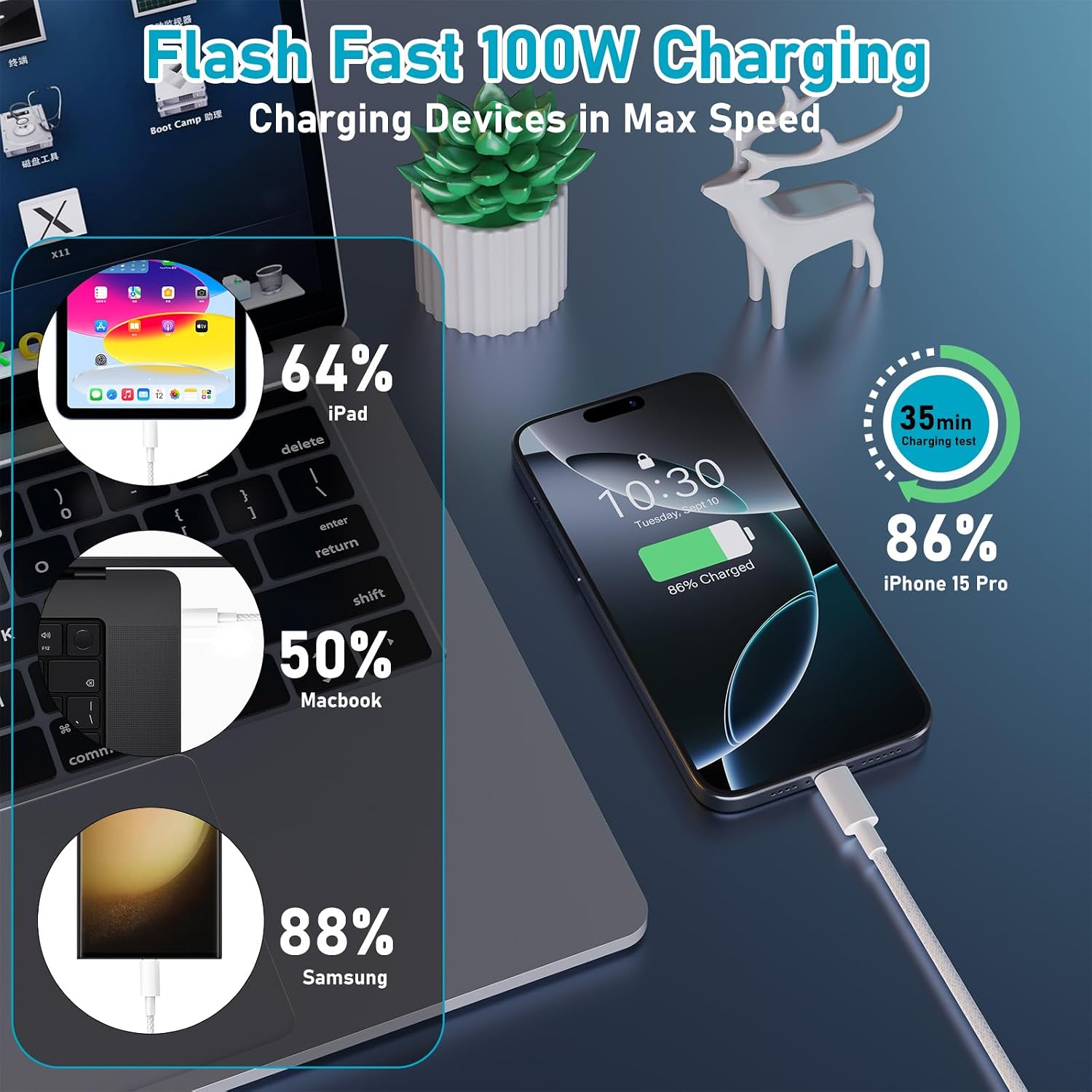 Thumbnail 6 de TIGOJH USB-C to USB-C braided power cable (3M / 10ft) with 100W Power Delivery