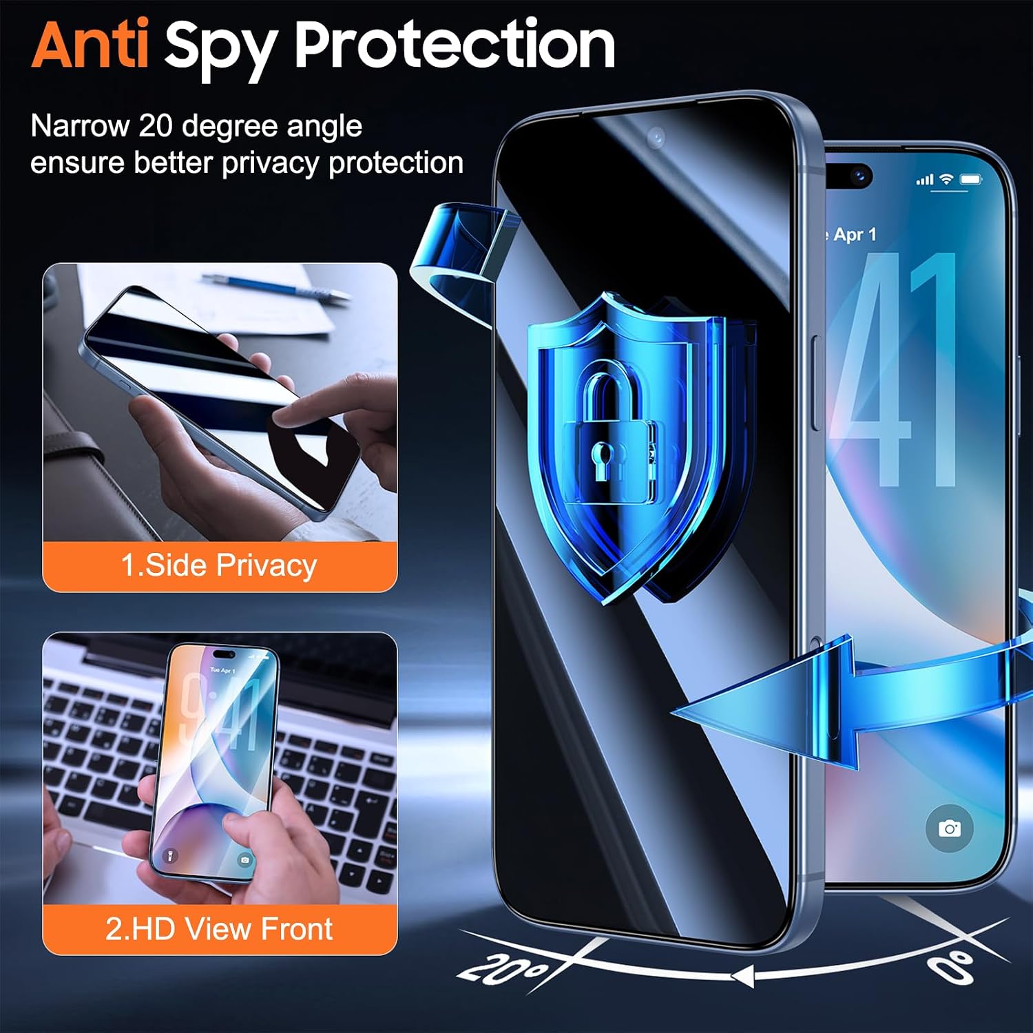 Detalle de UniqueMe 18 Pro Max Privacy Screen Protector for iPhone, 6.9-Inch 2-Pack
