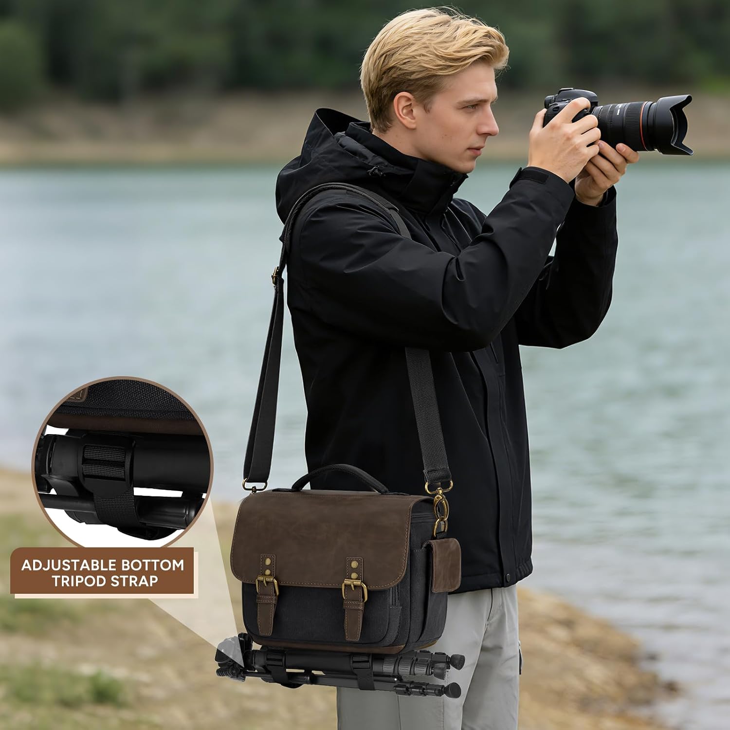 Thumbnail 6 de RAINSMORE Kameratasche Spiegelreflex (klein) mit Regenschutzhülle – Canvas Sling-Fototasche