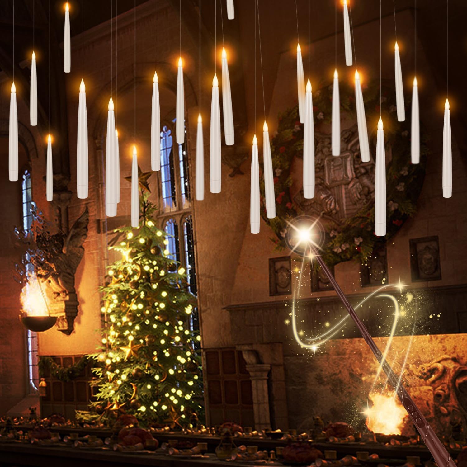 Detalle de fclayvts cbdd996 24-Piece Floating LED Taper Candles with Wand Remotes