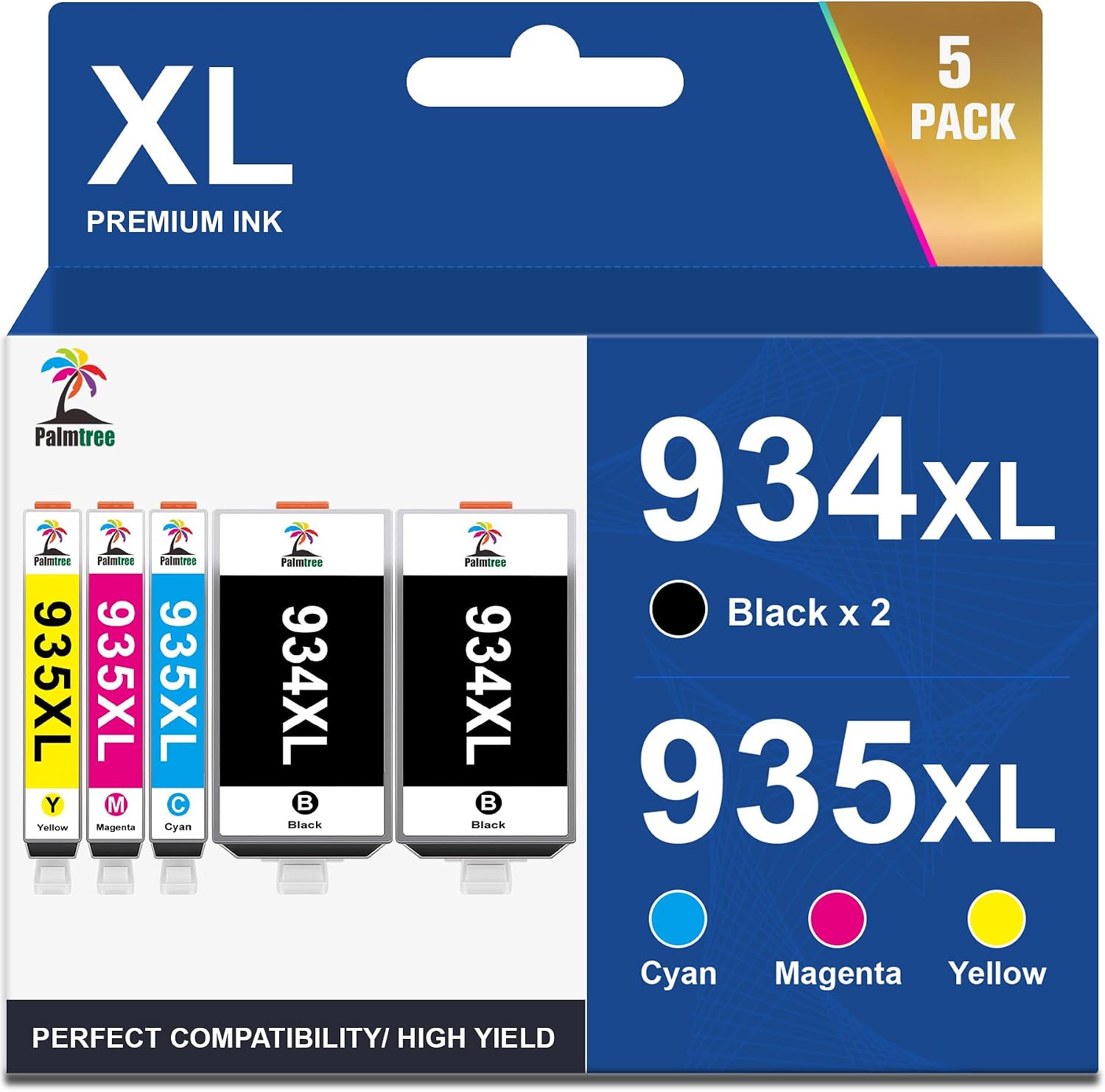 Detalle de Palmtree 934/935XL Multipack kompatible für HP OfficeJet Pro 6230 & 6830 (934XL Schwarz, 935XL Farben)