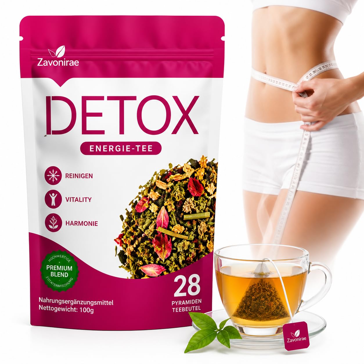 Detalle de Detox Tee – Tee Zum Abnehmen, 28 Teebeutel, Natürliche Kräutermischung, Körperformender Tee, Sanfte Entgiftung und Reinigung