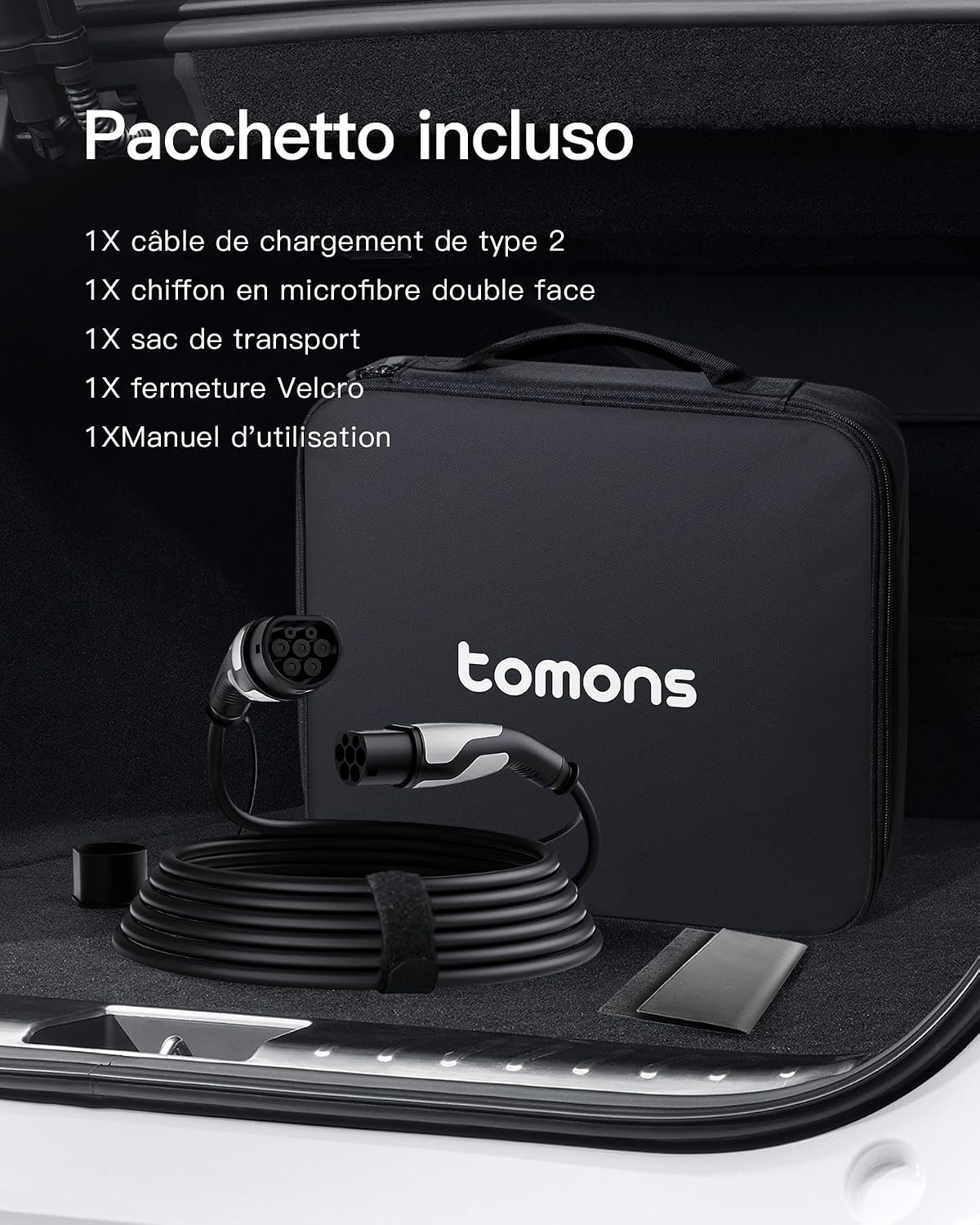 Thumbnail 6 de Tomons Cavo di Ricarica Rapida Tipo 2 a Tipo 2, 11 kW – 5 m, IP55, TPU ignifugo, compatibile con veicoli Type 2 e CCS2