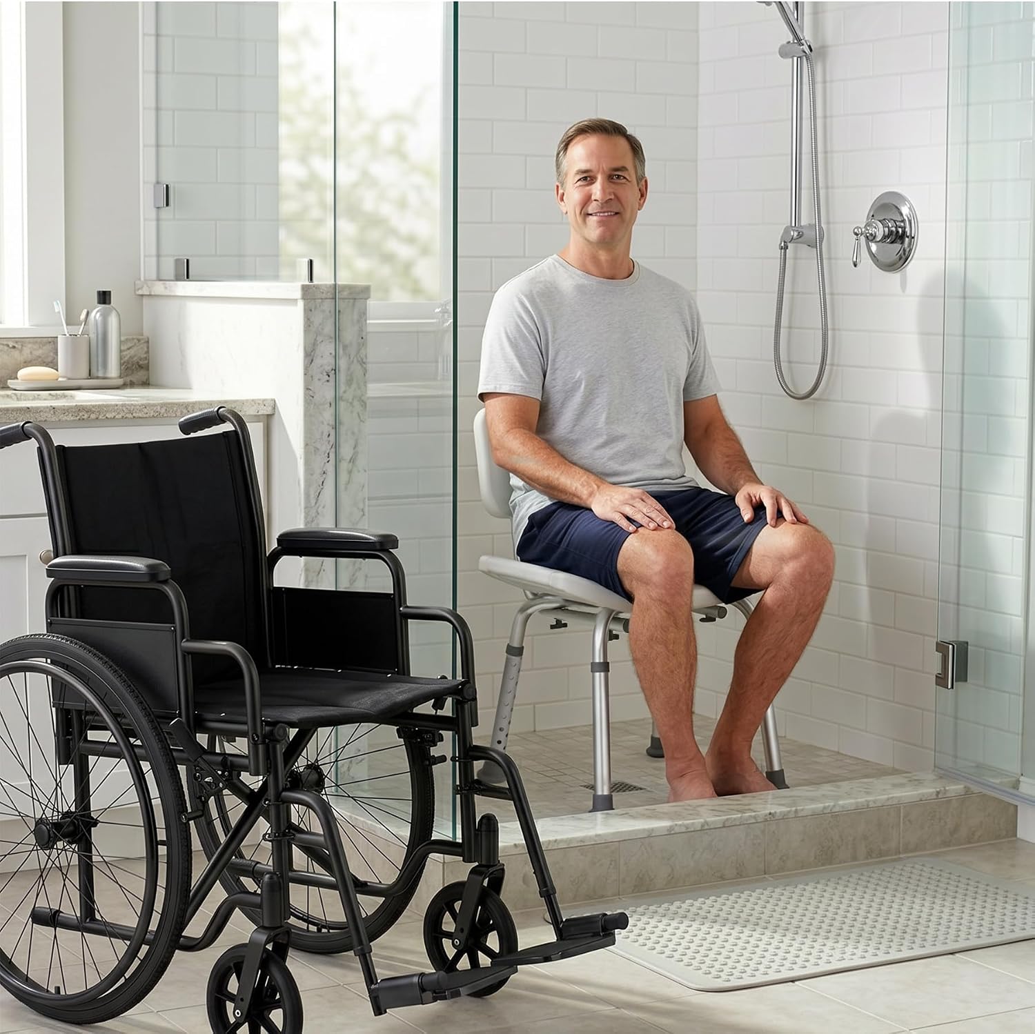 Detalle de Vaunn M725N-AAWH-CHVM Adjustable Shower Chair with Removable Back