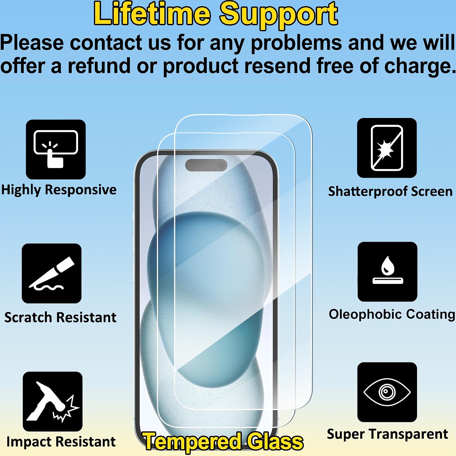 Thumbnail 1 de 4youquality 4‑in‑1 screen protector for iPhone 15