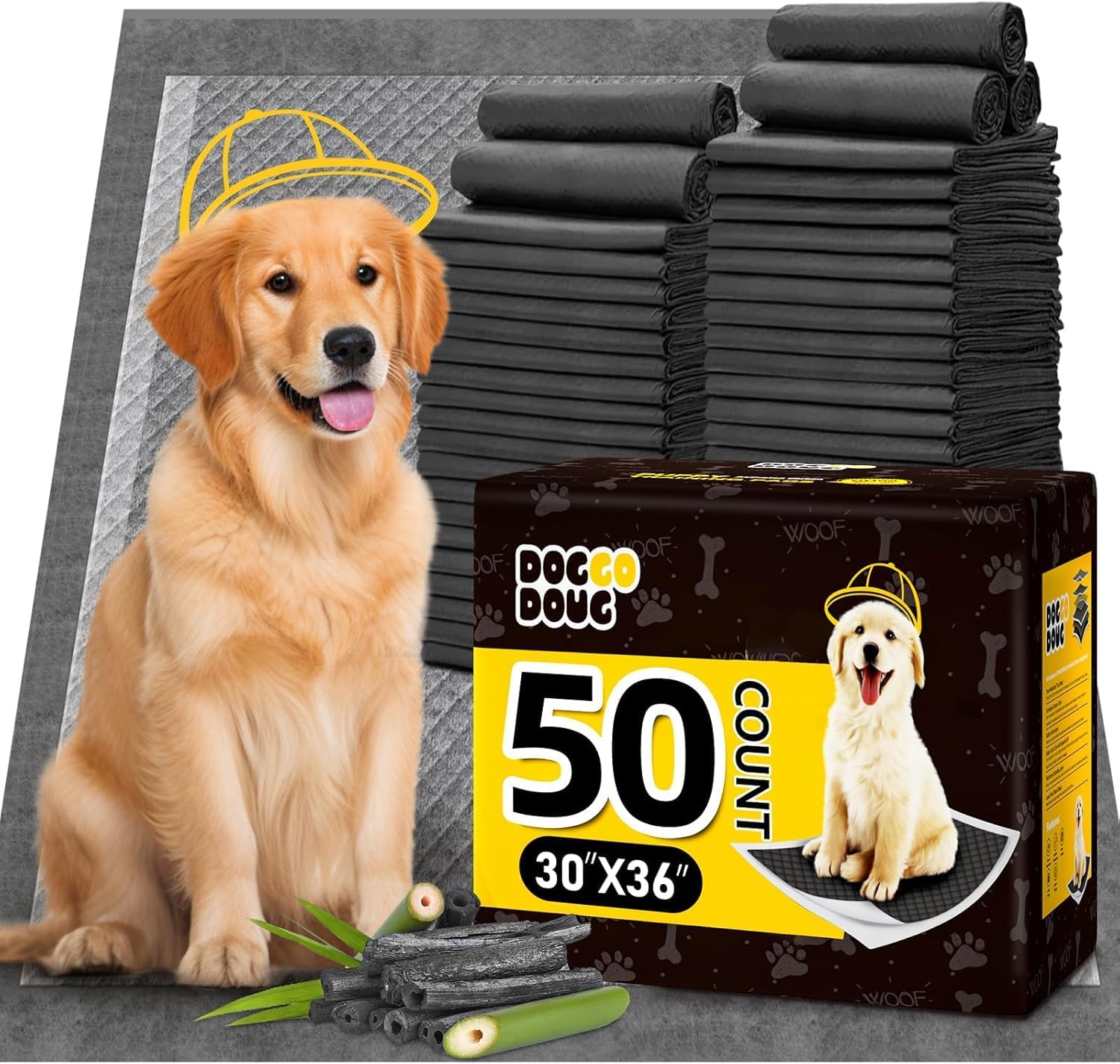 Detalle de DOGGO DOUG XXL Charcoal Dog Pee Pads, 30" x 36", with Adhesive Tabs
