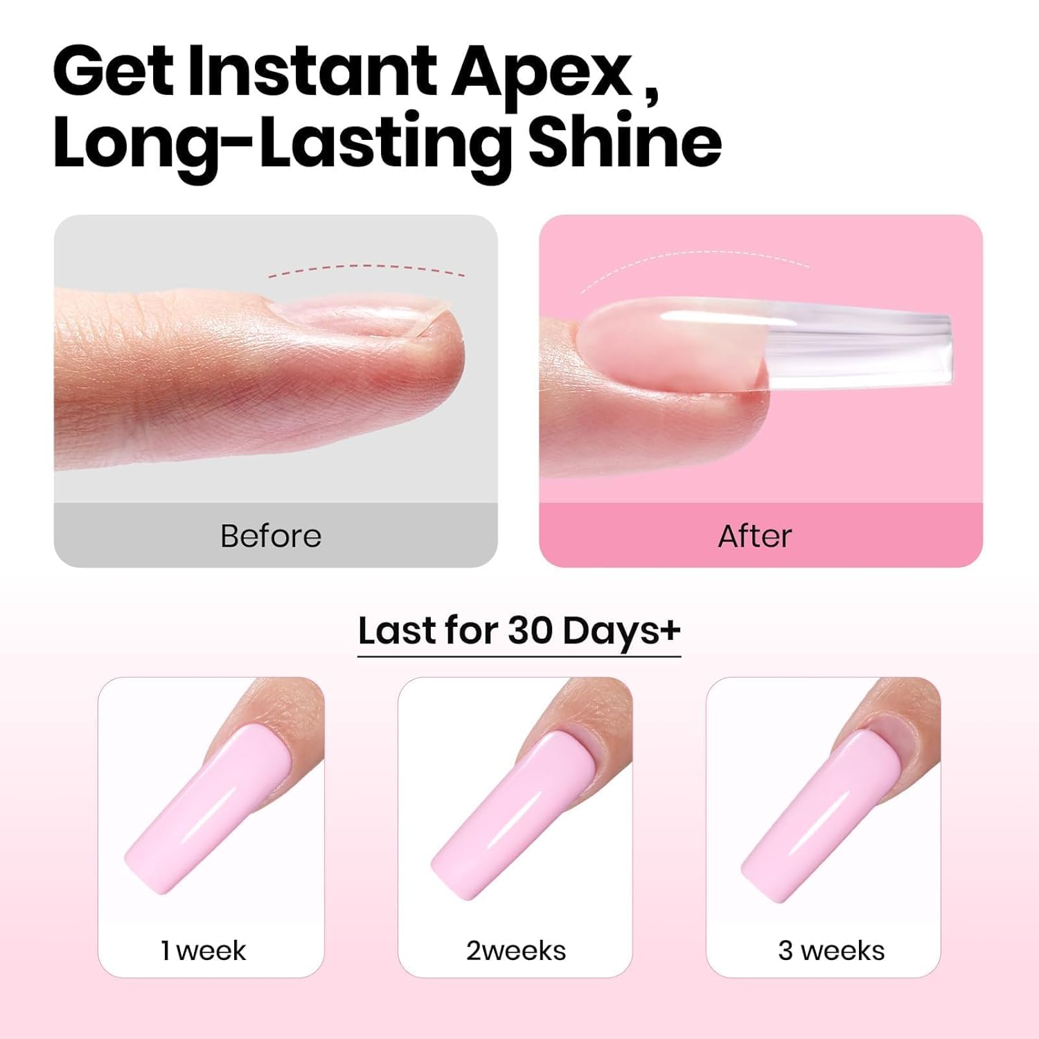 Thumbnail 2 de Beetles Tipex Instant Apex Nail Tips Kit with Dehydrator & Primer, Long Square (224pcs) + Mini UV Lamp