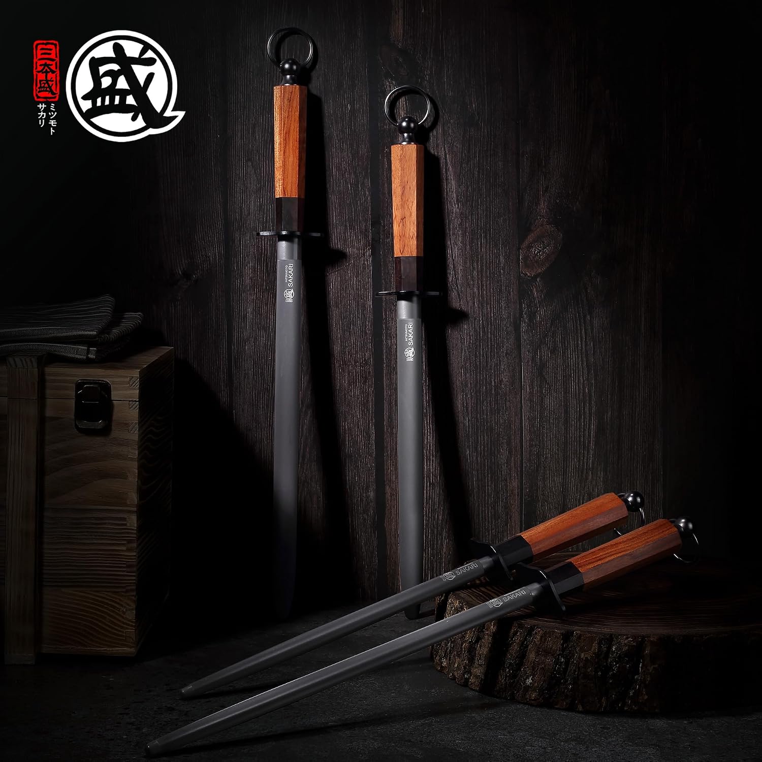 Detalle de MITSUMOTO SAKARI MS-1195-10-IT 10-Inch Knife Sharpening Rod, Black Diamond Steel