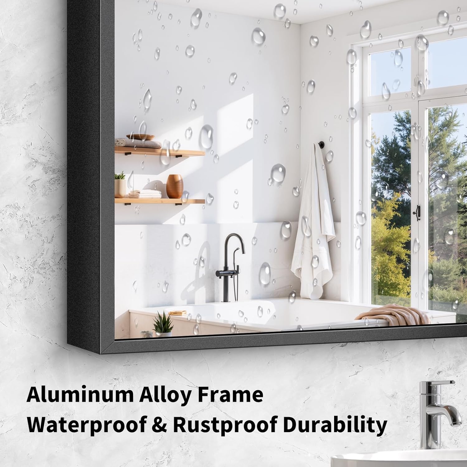 Thumbnail 2 de Koonmi Black Framed Bathroom Mirror — 30x36, Shatterproof Tempered Glass with Matte Aluminum Frame