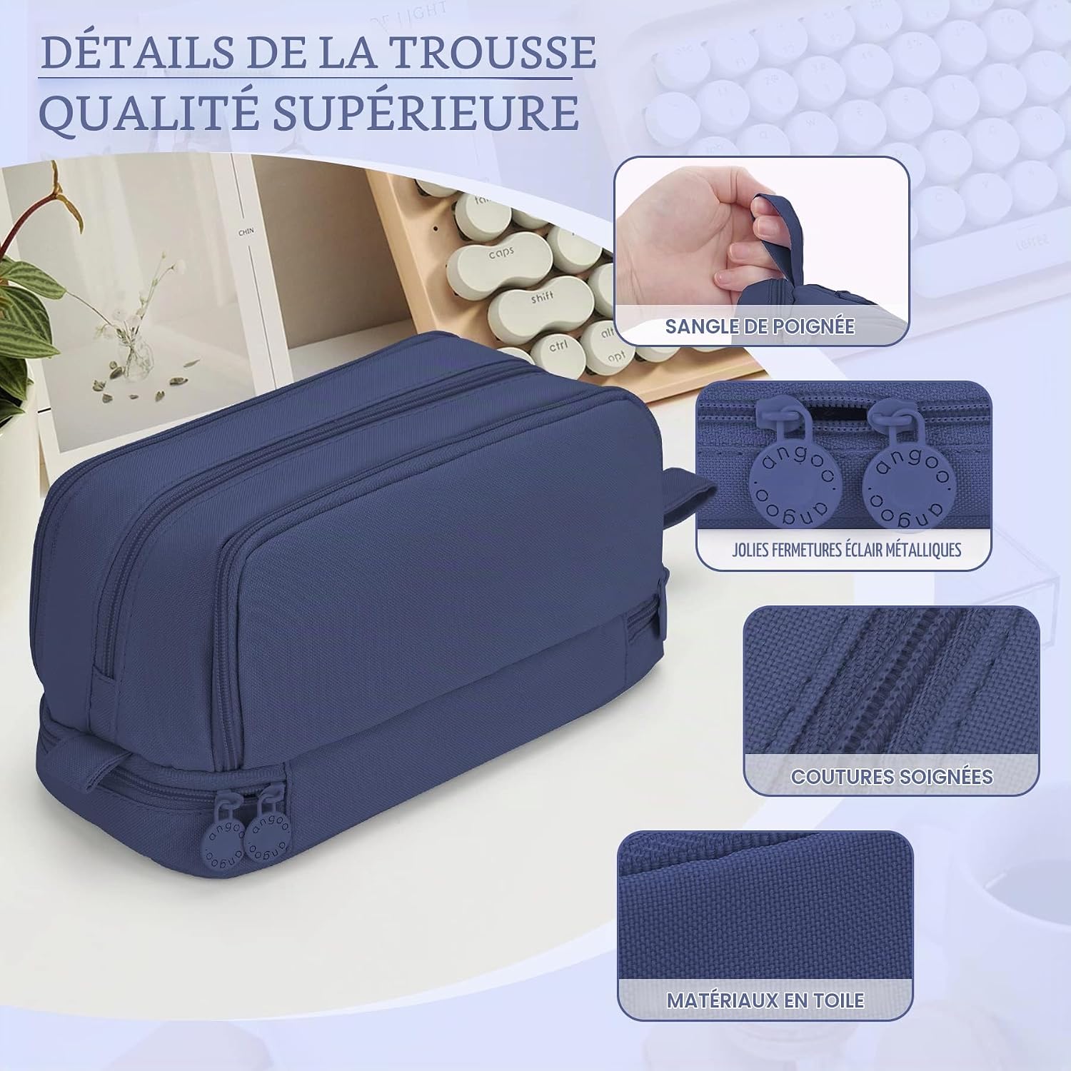 Thumbnail 3 de Sciphylia Trousse Scolaire Grande Capacité Bleu Foncé – Organisation optimisée pour stylos et accessoire
