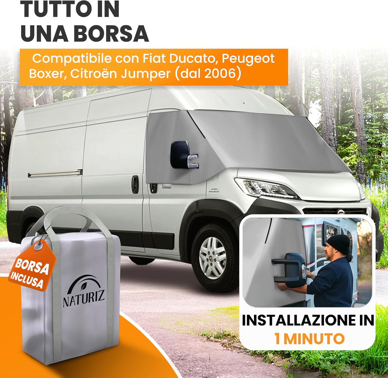 Detalle de NATURIZ Copriparabrezza Ducato: tappetino termico esterno per veicoli 2006-2025