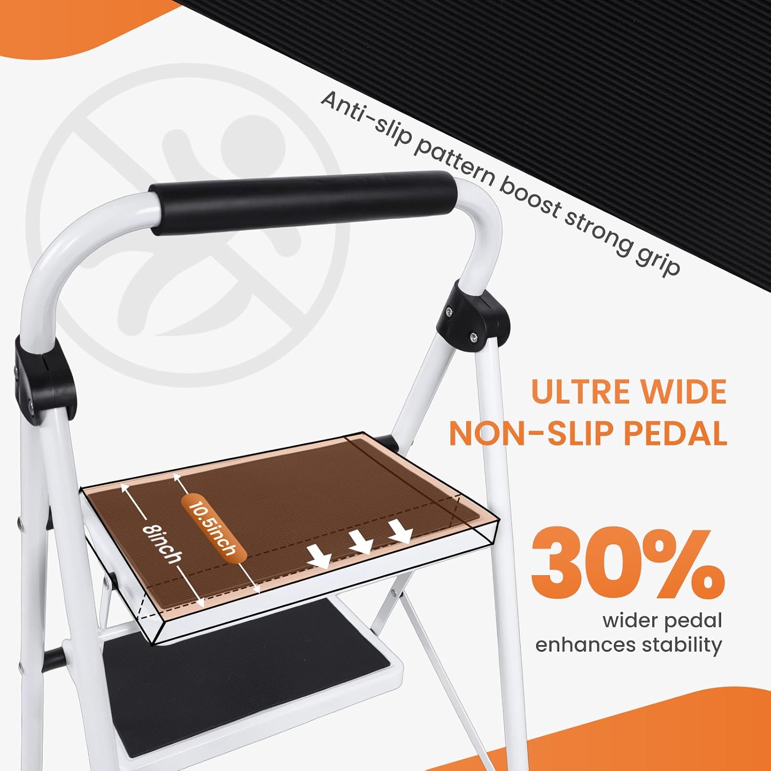Detalle de Sweetcrispy LDR-BT3S-BK-CA 2-Step Steel Ladder, Folding with Wide Anti-Slip Pedal