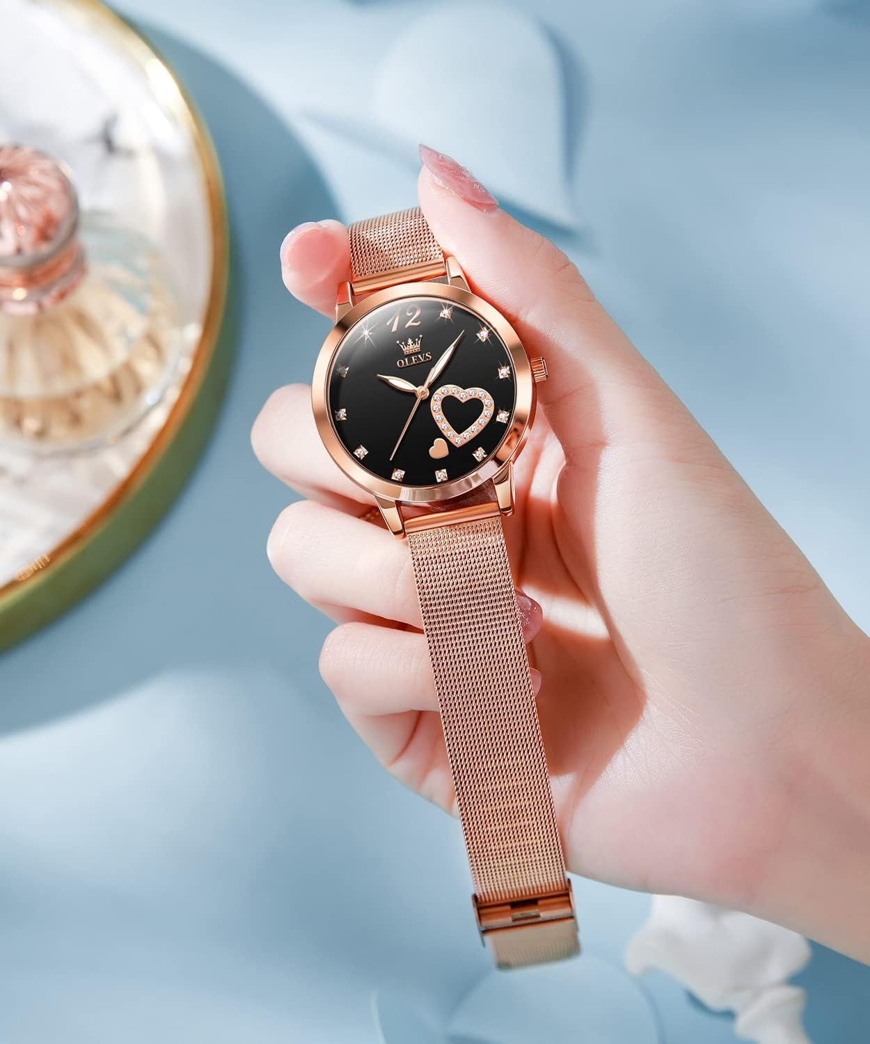 Detalle 2 de OLEVS Montre pour Femme Or Rose – Cœur, Diamants et Mouvement Quartz Japonais