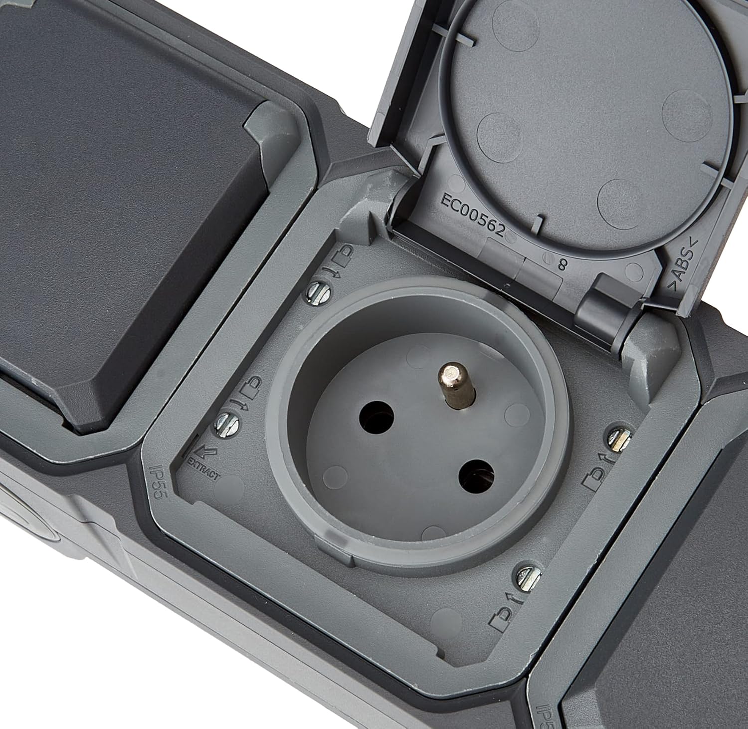 Thumbnail 2 de Legrand Triple prise de courant avec terre étanche précâblée Plexo 16A 250V IP55 IK08 volet de protection anthracite