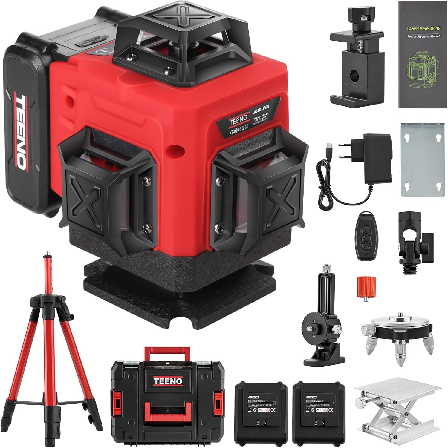 Detalle de TEENO Rotatif Niveau Laser 360° x 4,4D 16 Lignes Vertes — Kit complet avec télécommande et trépied