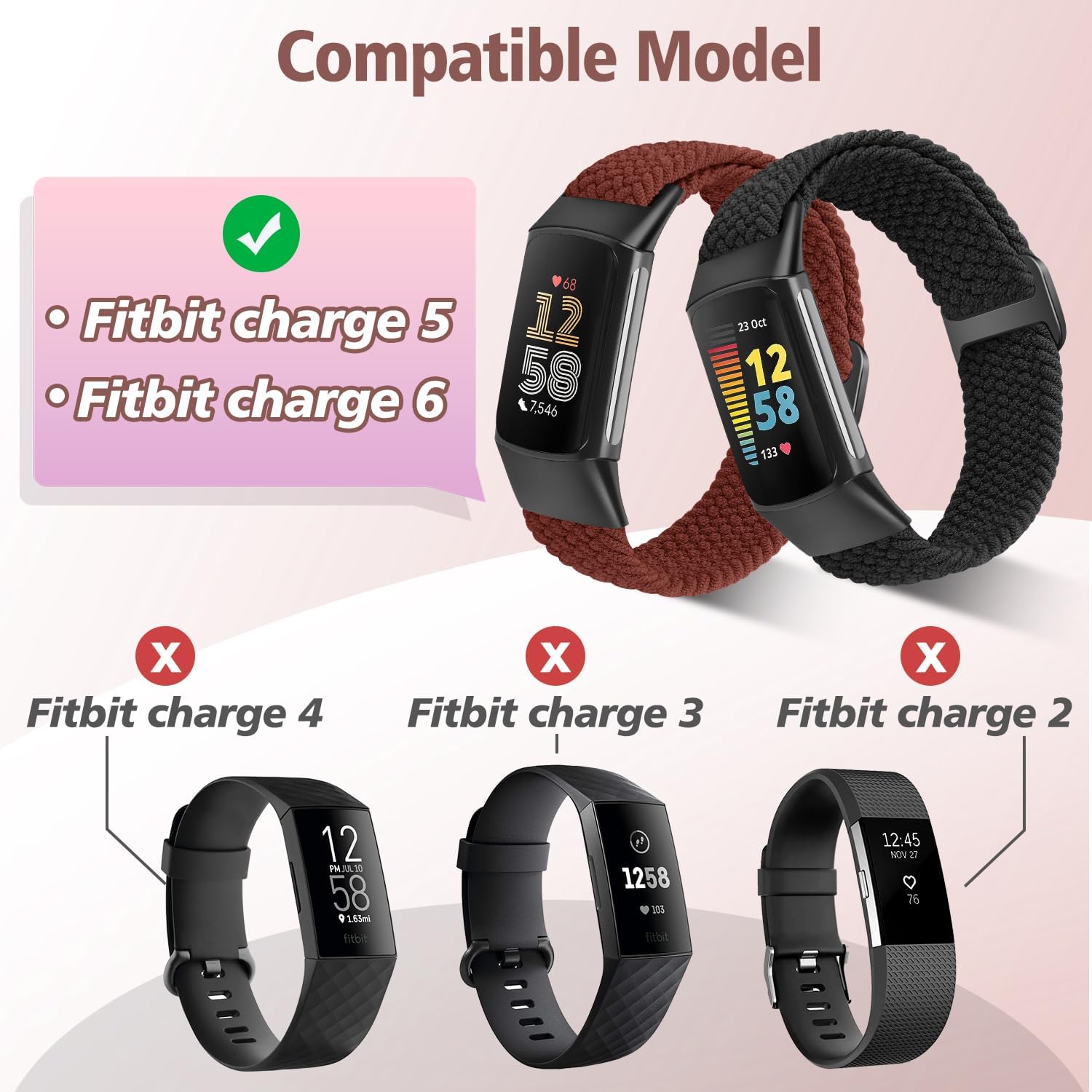 Detalle de SHIJZWD Elastic Braided Straps for Fitbit Charge 5/6