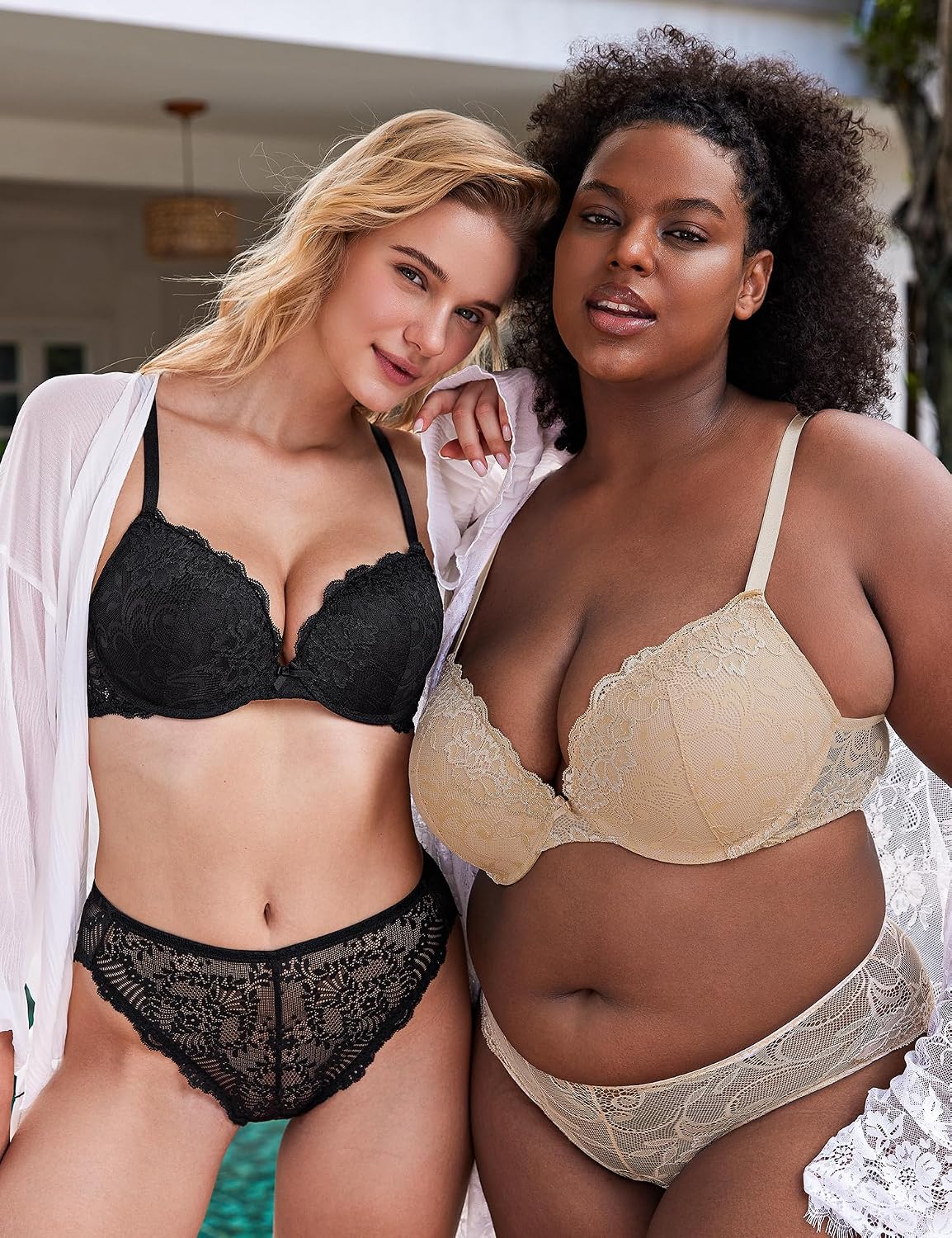 Detalle de Wingslove Push Up BH mit floraler Spitze – gepolsterter Bügel-BH für Alltag und Dekolleté