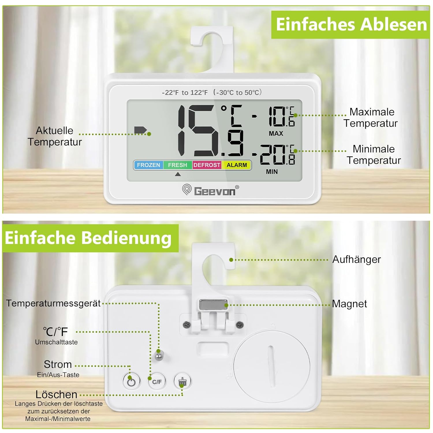 Thumbnail 4 de Geevon Kühlschrankthermometer – Digitales Mini-Display Tauglich für Kühlschrank und Gefrierschrank