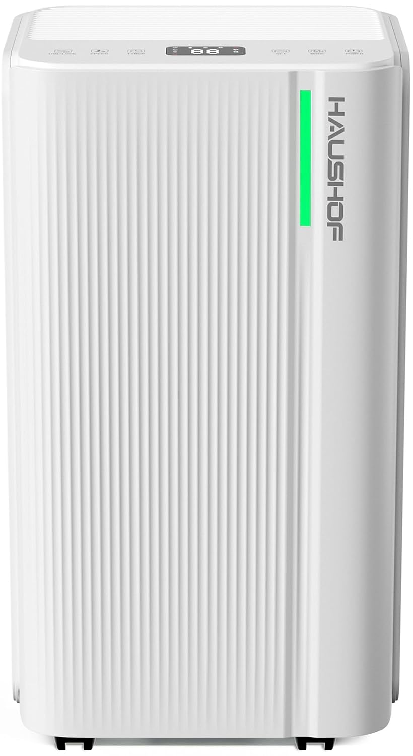 HAUSHOF 12L/Day dehumidifier with air purification, digital humidity display and 24h timer