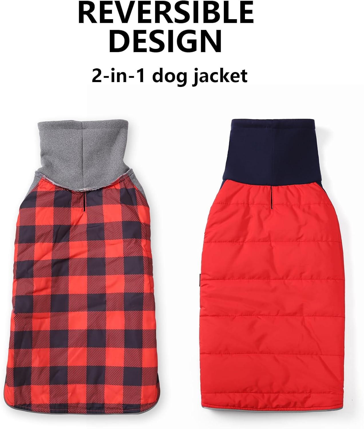 Thumbnail 2 de Morezi Dachshund sausage jacket dog coat (reversible) in Red, padded cotton lining, high collar – size XS