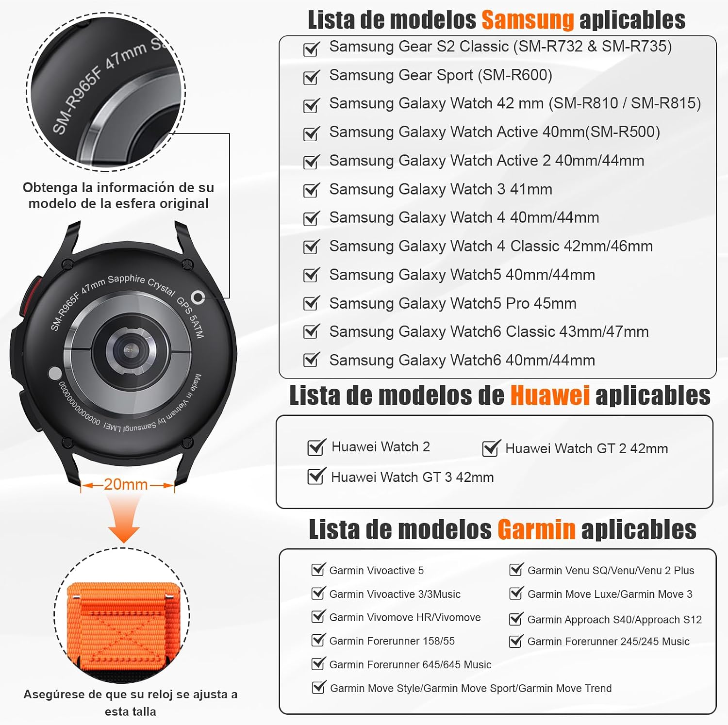 Detalle 2 de Correa nylon 20 mm para Galaxy Watch