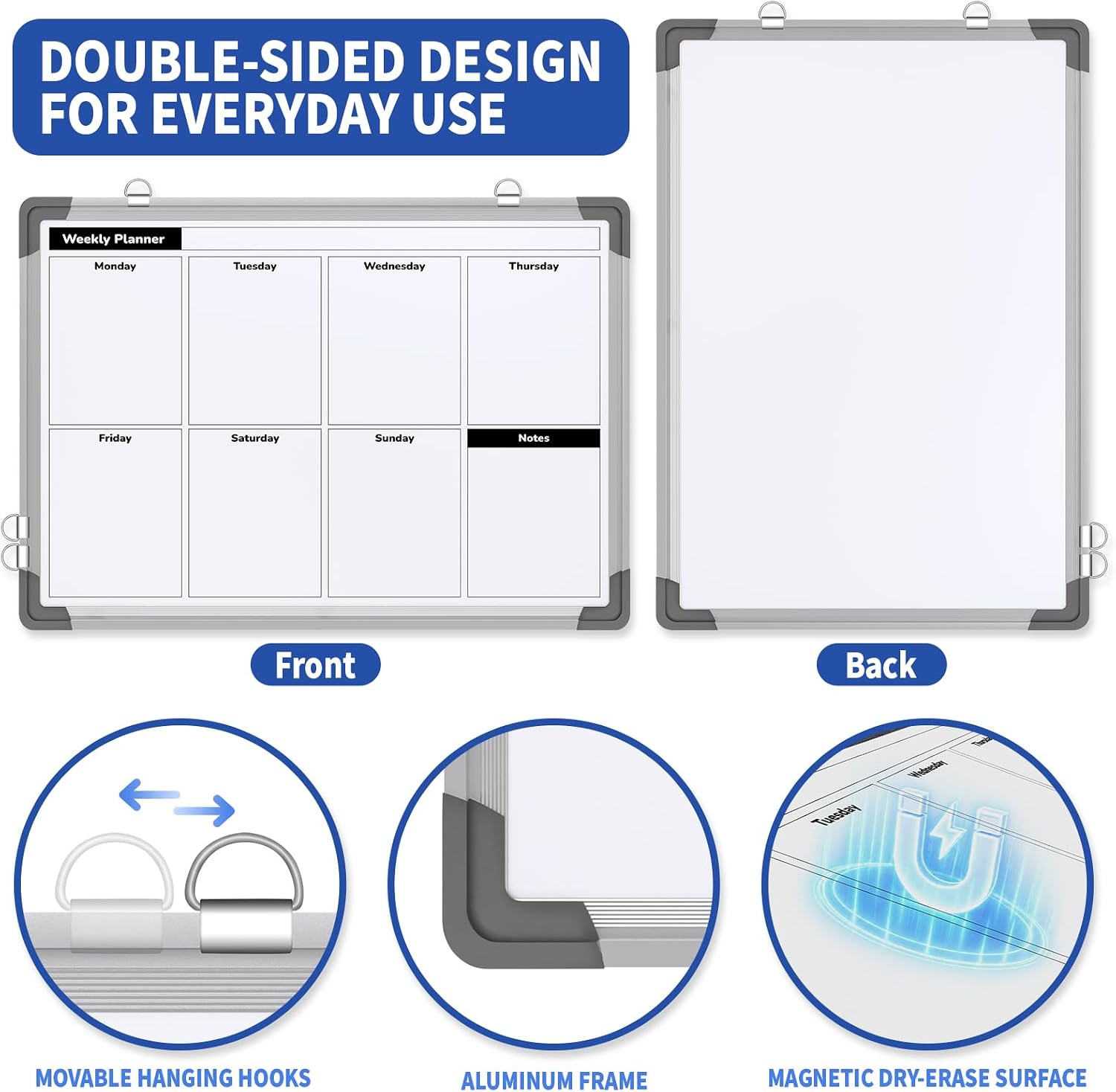 Detalle de ABERLLS Weekly Calendar Whiteboard, Double-Sided 16" x 12" Magnetic Dry-Erase Board