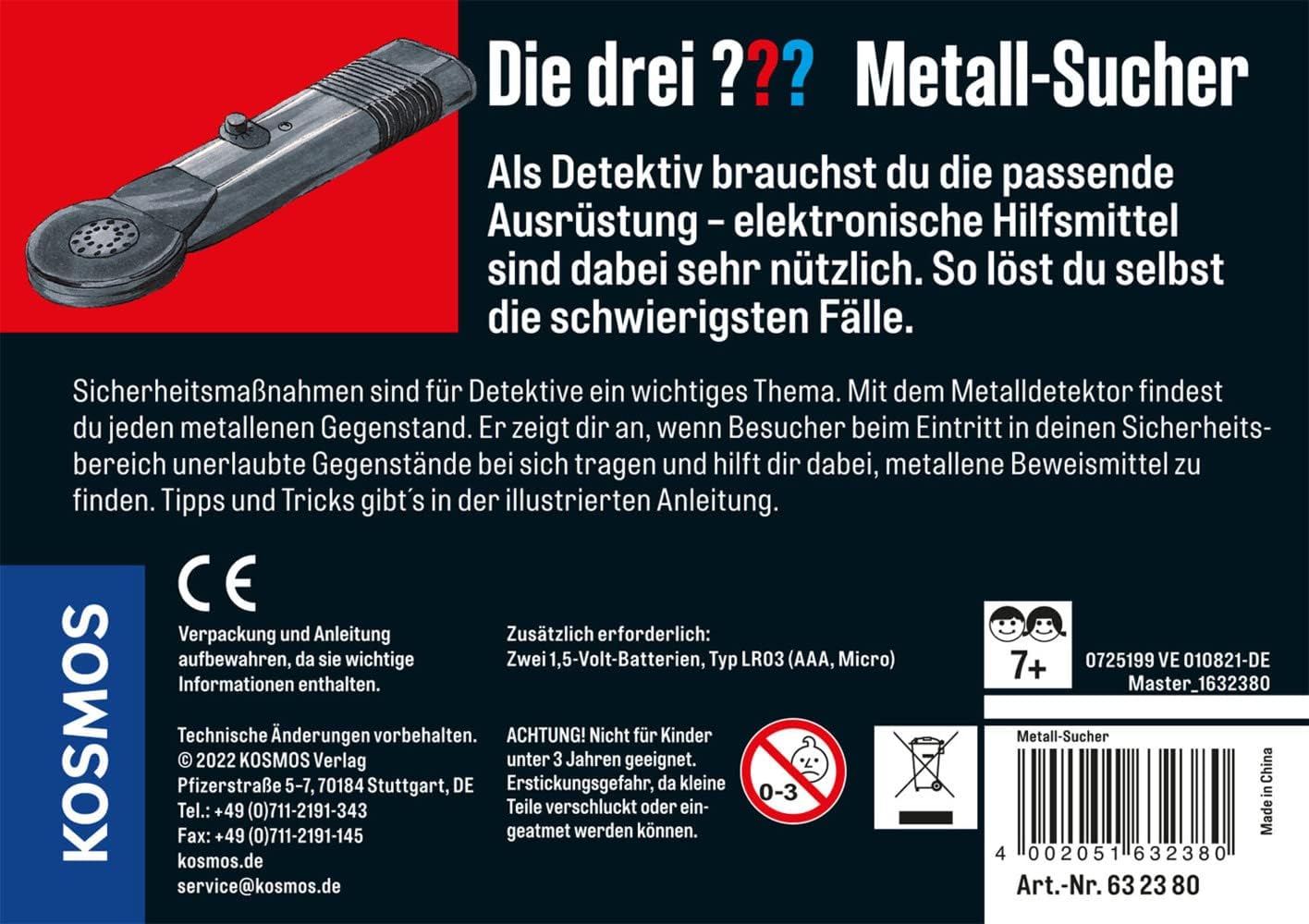 Detalle de Die DREI ??? Kosmos Mini détecteur de métaux – Kit de détection pour enfants à partir de 8 ans