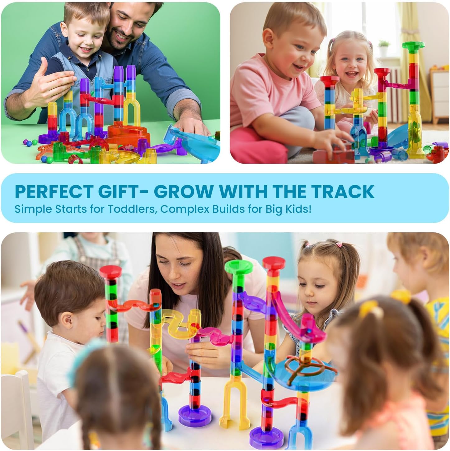 Detalle de Marble Run STEM Educational Toy Set (109pcs) with Transparent Tracks and 60 Marbles