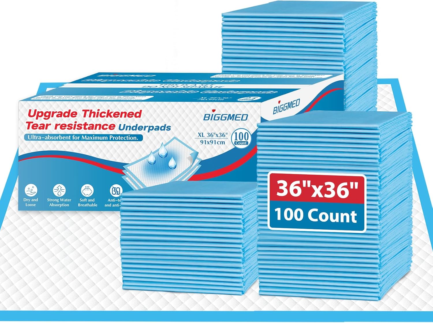BIGGMED Tear-Resistant Disposable Bed Pads 36" 100 count