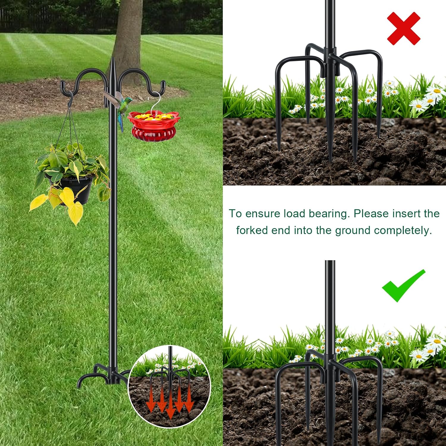 Thumbnail 6 de Gtongoko 92-Inch Double Shepherd’s Hook Bird Feeder Pole, 2-Pack, 5-Prong Base