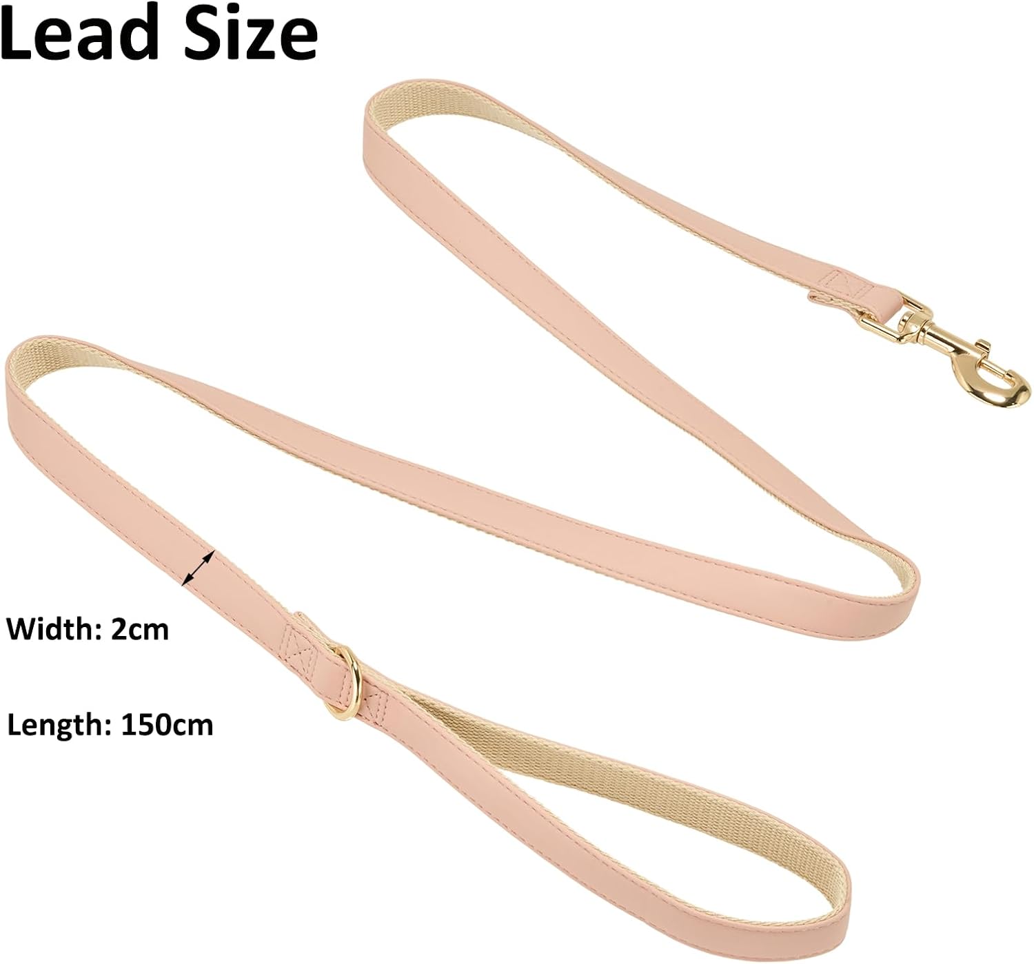 Thumbnail 2 de YUDOTE 150cm Soft Cotton Dog Lead with PU Leather (Light Pink) – 2cm flat leash for medium dogs