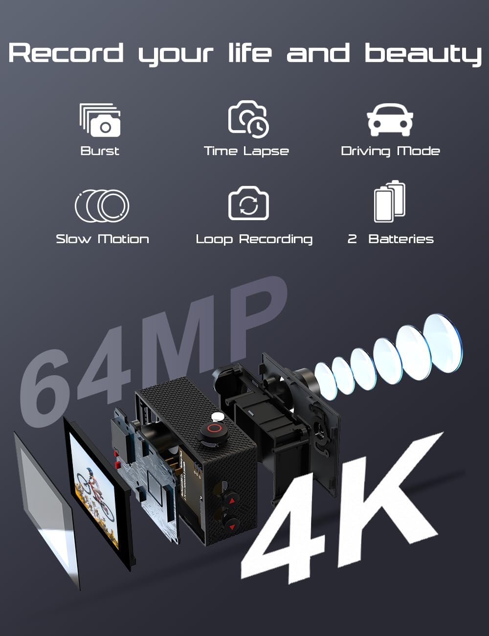 Detalle 2 de Apexcam M80air 4K 60FPS action camera