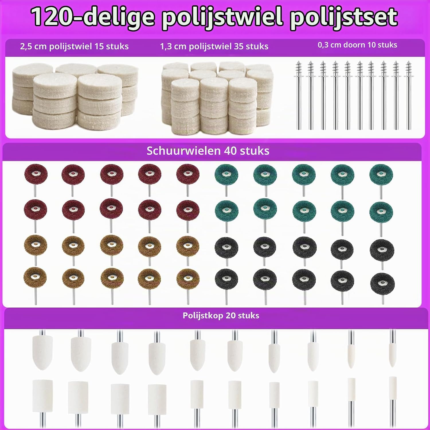 Detalle 2 de YURINWOO 120PCS-Polishing Buffing Wheel polijstset met 1/8-inch schacht
