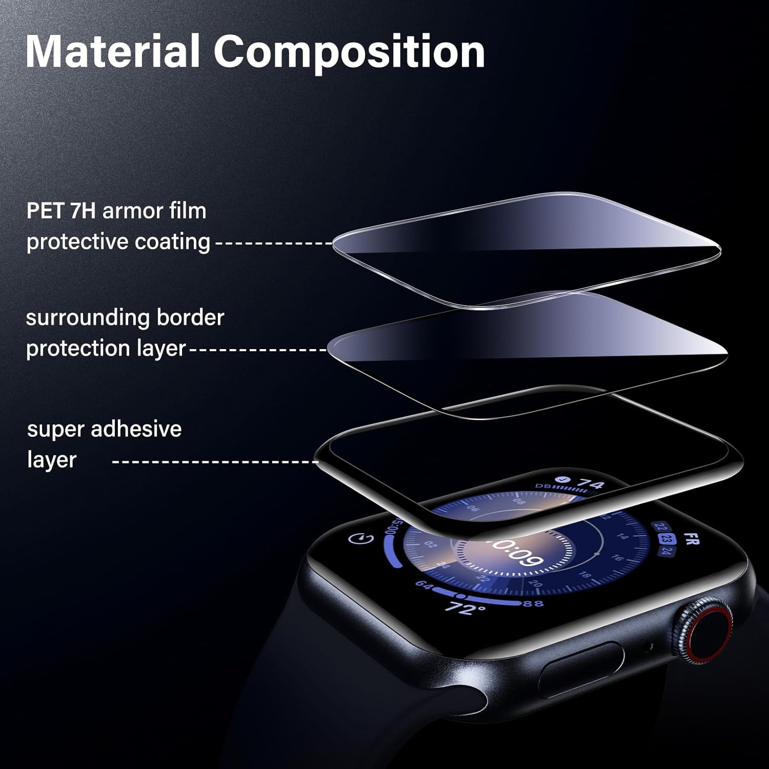 Thumbnail 5 de UniqueMe Apple Watch 45mm screen protector 2 pack