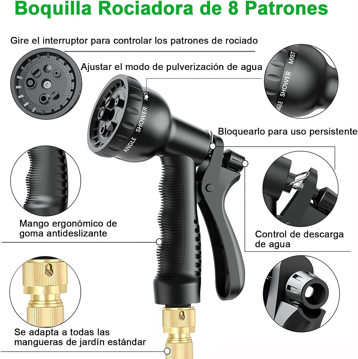 Thumbnail 1 de Manguera de Jardín Extensible 7.5M (3x2.5M) Cunbayi con Pistola Rociadora de 8 Funciones