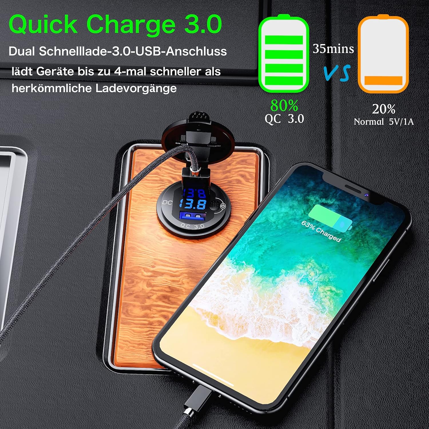 Thumbnail 2 de 12V USB Auto Ladegerät mit Quick Charge 3.0