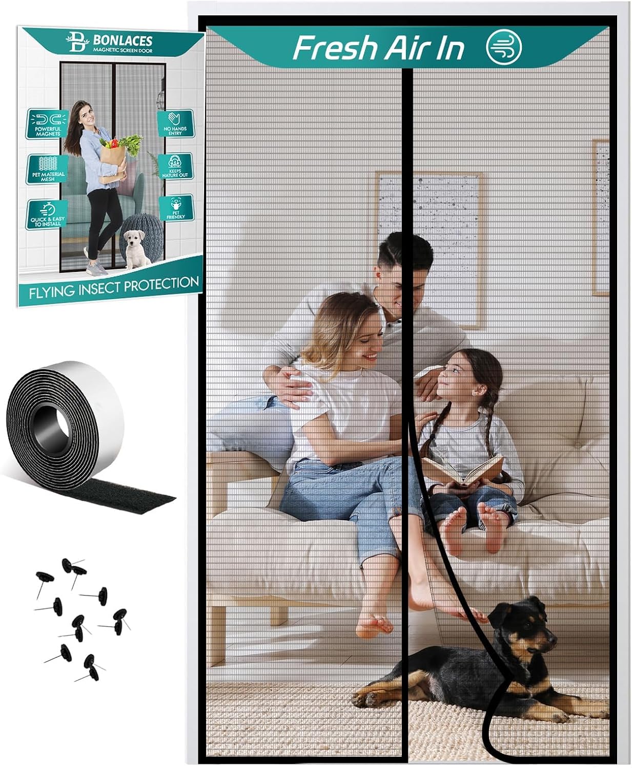 Detalle de BONLACES Magnetic Screen Door, PET Mesh