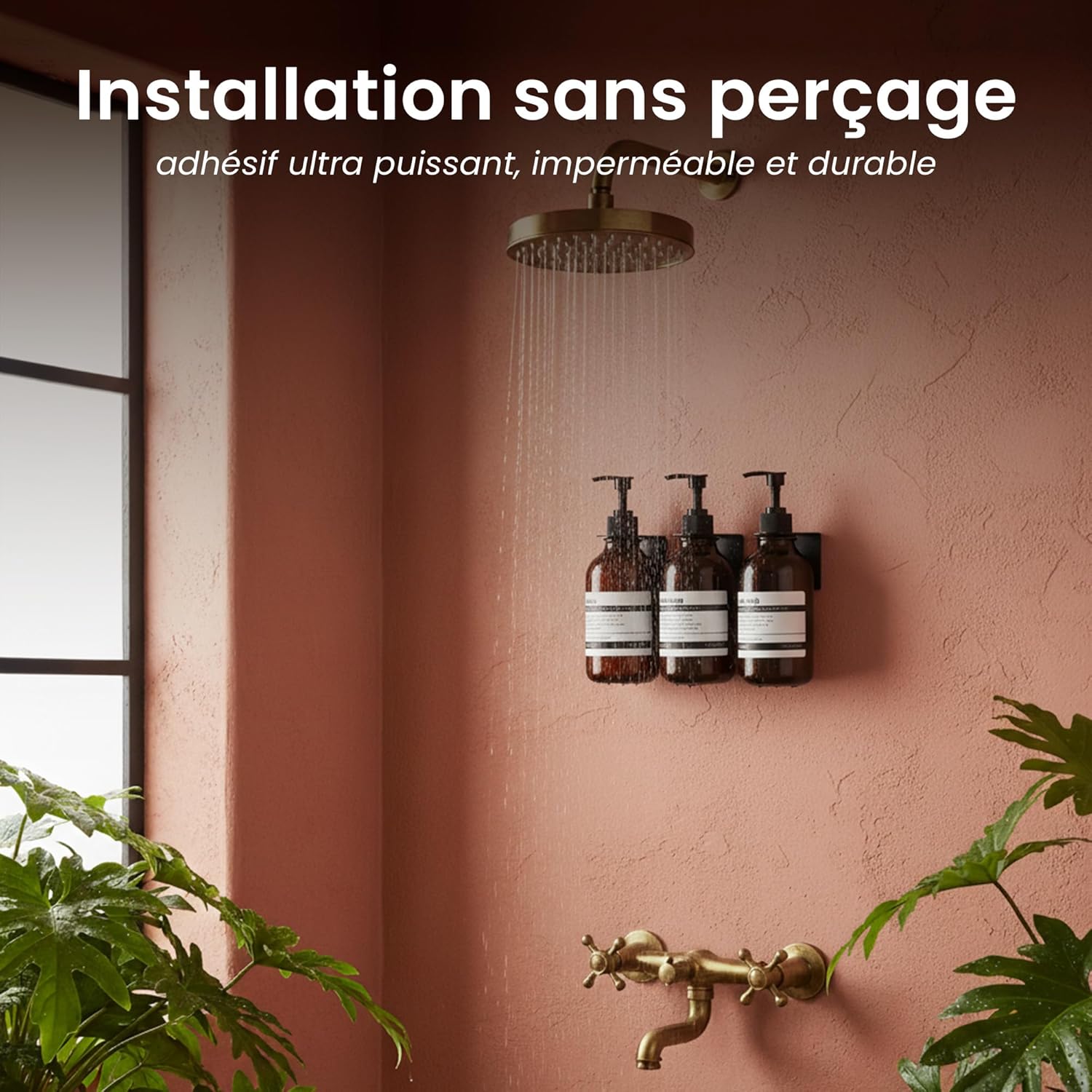 Detalle de MaisoNovo Distributeur Savon Murale sans Percage – Lot de 3 × 500 ml Ambre Classique