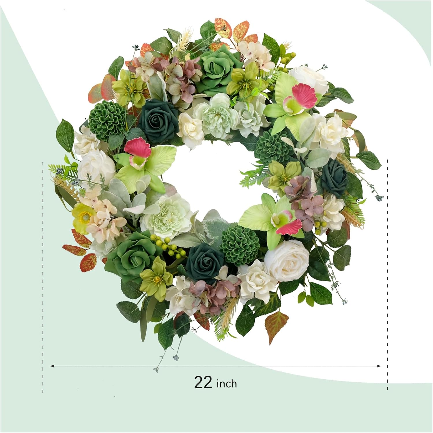 Thumbnail 6 de Egolot 22 Inch Green Orchid Spring Everyday Wreath
